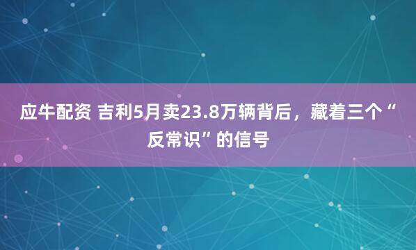 应牛配资 吉利5月卖23.8万辆背后，藏着三个“反常识”的信号